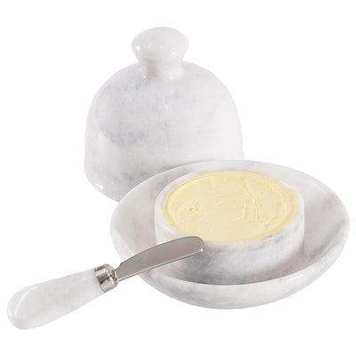 Fancy Marble Butter Dish With Knife - Butter Crock