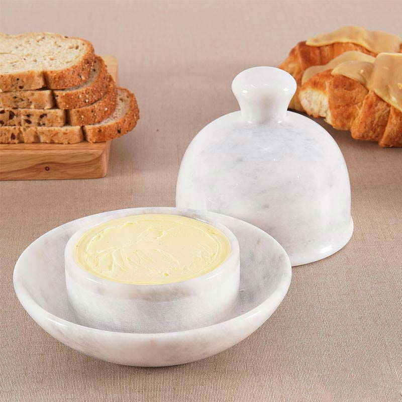 Fancy Marble Butter Dish With Knife - Butter Crock