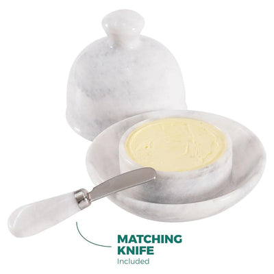 Fancy Marble Butter Dish With Knife - Butter Crock