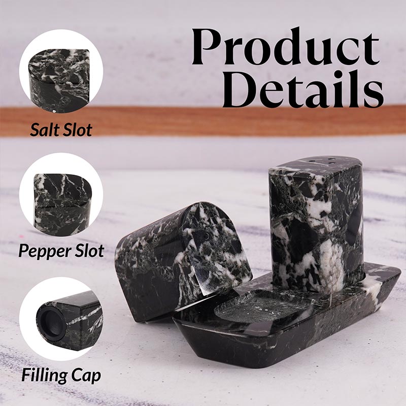 Marble Salt and Pepper Holders for Kitchen Countertop - Salt Shakers