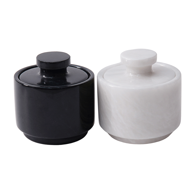 Marble Salt Cellar 3" Inches Black and Green Salt Holder with Lid Set of 2, Handmade Salt and Pepper Bowls, Ideal Sugar Bowl for Kitchen Storage