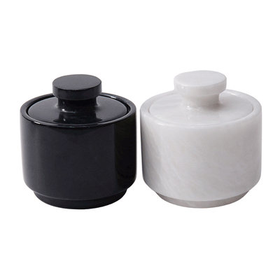 Marble Salt Cellar 3" Inches Black and Green Salt Holder with Lid Set of 2, Handmade Salt and Pepper Bowls, Ideal Sugar Bowl for Kitchen Storage