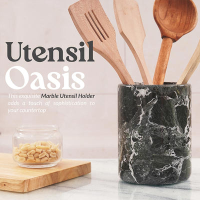 Marble Utensil Holder and Spoon Caddy Black -Countertop Organizer for Kitchen Utensils,