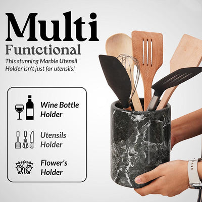 Marble Utensil Holder and Spoon Caddy Black -Countertop Organizer for Kitchen Utensils,