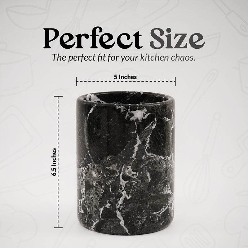 Marble Utensil Holder and Spoon Caddy Black -Countertop Organizer for Kitchen Utensils,