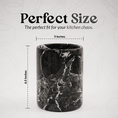 Marble Utensil Holder and Spoon Caddy Black -Countertop Organizer for Kitchen Utensils,