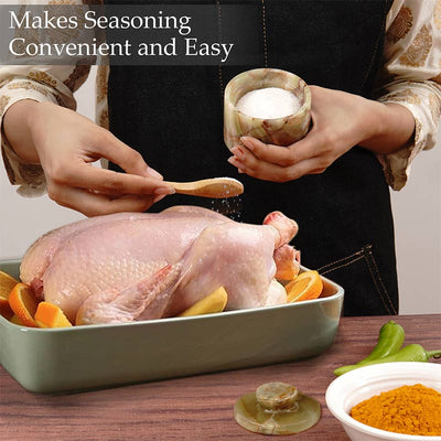 Marble Salt Cellar with Lid - 3" Inches Marinara Handmade Salt, Sugar, and Spice Holder, Ideal for Kitchen Storage