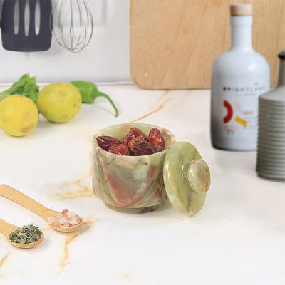 Marble Salt Cellar with Lid - 3" Inches Marinara Handmade Salt, Sugar, and Spice Holder, Ideal for Kitchen Storage