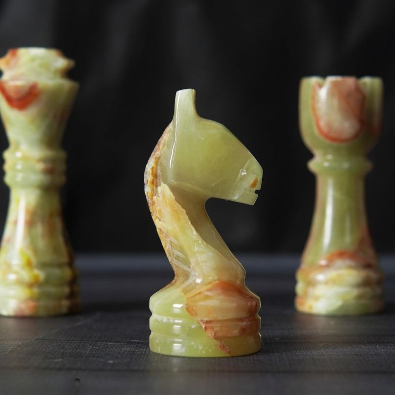 White and Green Onyx 12 Inches High Quality Marble Chess Set With Storage box