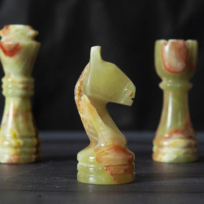 White and Green Onyx 12 Inches High Quality Marble Chess Set With Storage box