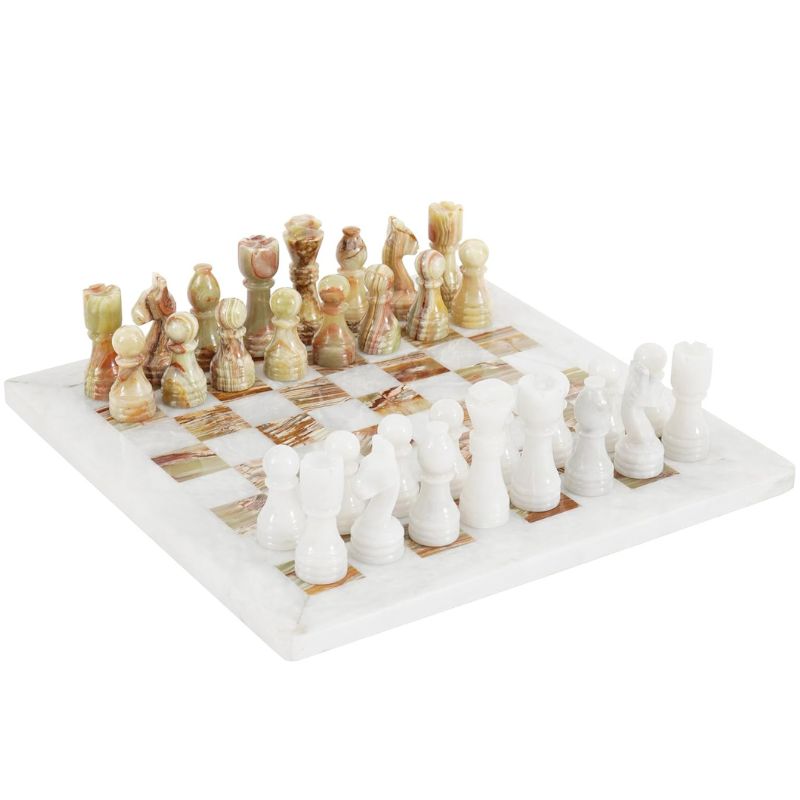 White and Green Onyx 12 Inches High Quality Marble Chess Set With Storage box
