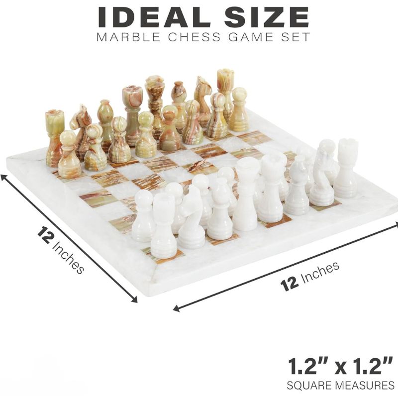 White and Green Onyx 12 Inches High Quality Marble Chess Set With Storage box