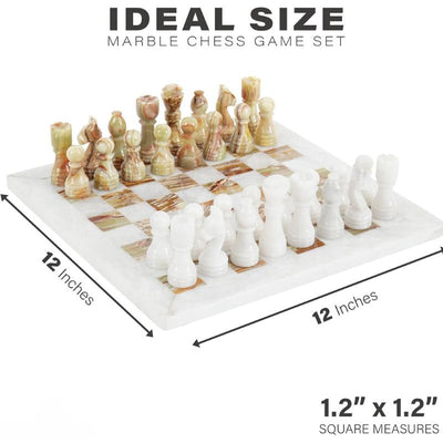 White and Green Onyx 12 Inches High Quality Marble Chess Set With Storage box