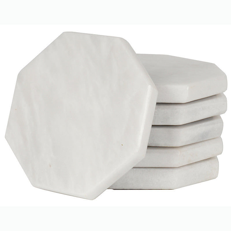 Radicaln Marble Coasters for Drinks 3.5" White Handmade Star Set of 6 - Coasters for Coffee Table - Drink Coasters - Modern Table Décor