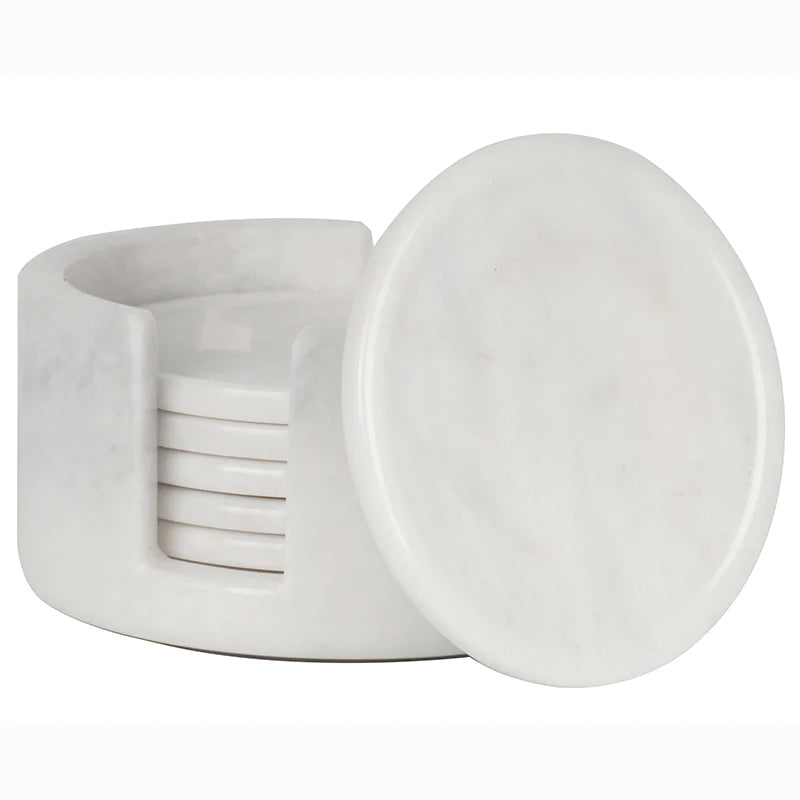 Radicaln Marble Coasters for Drinks 3.5 Inches Set of 6 Handmade Round Coasters with Holder - Coasters for Coffee Table - Home Office