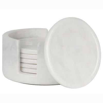 Radicaln Marble Coasters for Drinks 3.5 Inches Set of 6 Handmade Round Coasters with Holder - Coasters for Coffee Table - Home Office