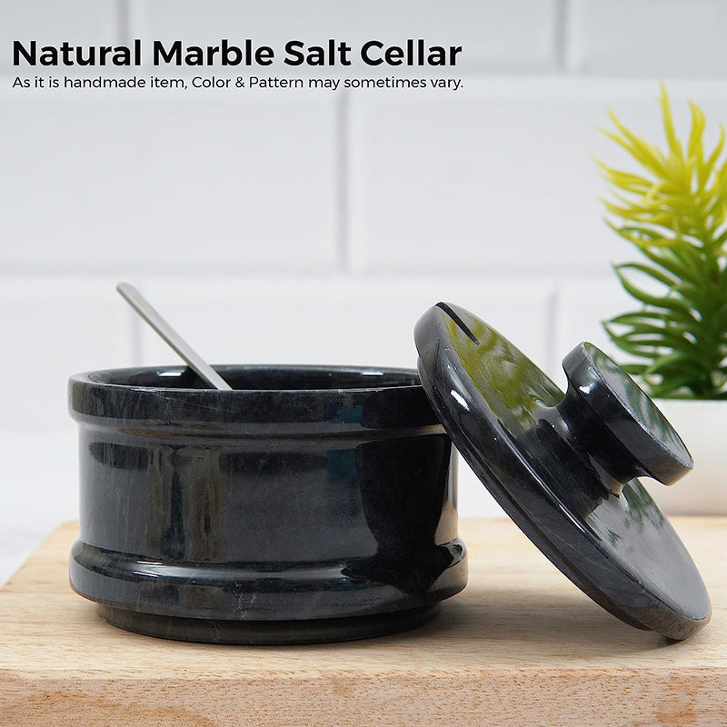 Natural Marble Salt Cellar with Serving Spoon
