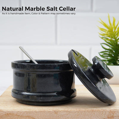 Natural Marble Salt Cellar with Serving Spoon