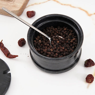 Natural Marble Salt Cellar with Serving Spoon