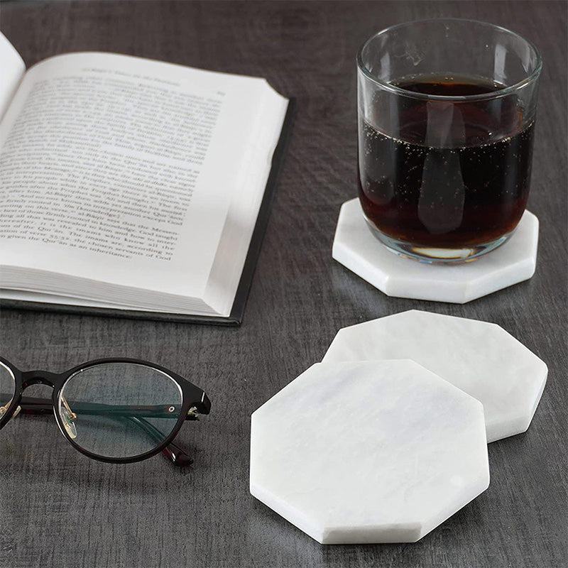 Radicaln Marble Coasters for Drinks 3.5" White Handmade Star Set of 6 - Coasters for Coffee Table - Drink Coasters - Modern Table Décor